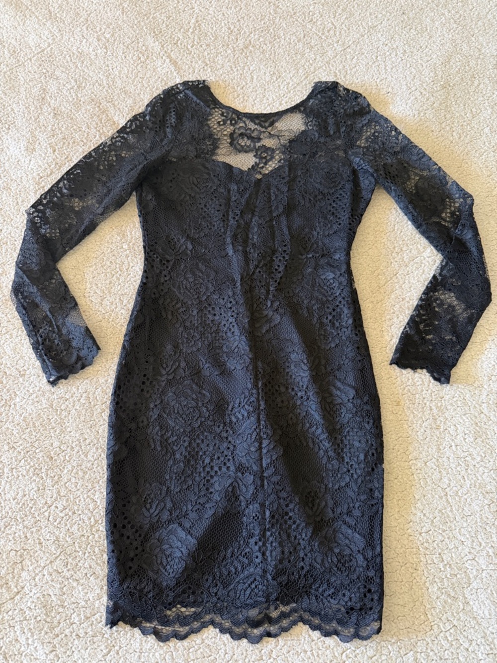 Divided Black Long-Sleeve Floral Lace Pencil Dress Size 4
